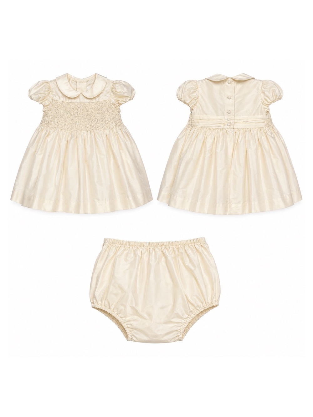 Ralph Lauren Holiday Collection Chic Cream Smocked Baby Dress & Bloomers NWT